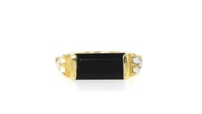 Onyx and 2-2.5mm Cultured Pearl Ring in 18kt Gold Over Sterling