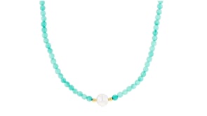 8.5-9mm Cultured Pearl and 4-4.5mm Amazonite Bead Necklace with 18kt Gold Over Sterling