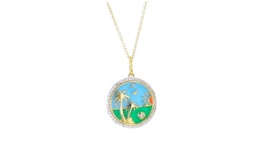.30 ct. t.w. White Topaz Beach Pendant Necklace with Multicolored Enamel and Swiss Blue Topaz in 18kt Gold Over Sterling