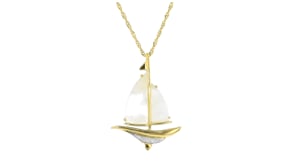 Mother-of-Pearl Sailboat Pendant Necklace with Diamonds in 18kt Gold Over Sterling