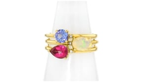 1.20 ct. t.w. Multi-Gemstone Jewelry Set: Three Rings in 18kt Gold Over Sterling with Diamonds
