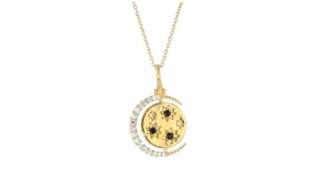 Lapis, .20 ct. t.w. White Topaz and .10 ct. t.w. Sapphire Reversible Celestial Pendant Necklace in 18kt Gold Over Sterling