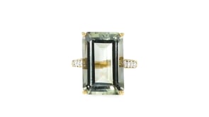 9.25 Carat Prasiolite Ring with .16 ct. t.w. Diamonds in 18kt Yellow Gold