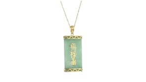 Jade Blessings, Wealth and Longevity Pendant in 14kt Yellow Gold