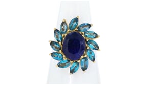 4.30 Carat Sapphire and 3.30 ct. t.w. London Blue Topaz Flower Ring in 18kt Gold Over Sterling