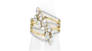 1.00 ct. t.w. Diamond Multi-Row Navette Ring in 18kt Gold Over Sterling