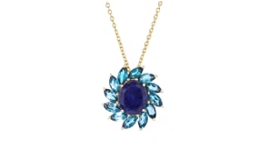 4.30 Carat Sapphire and 3.30 ct. t.w. London Blue Topaz Flower Pendant Necklace in 18kt Gold Over Sterling