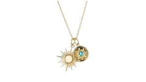 Opal and .10 Carat London Blue Topaz Celestial Jewelry Set: Two Pendants with Cable Chain in 18kt Gold Over Sterling