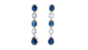 Italian 8.00 ct. t.w. Simulated Sapphire and 3.00 ct. t.w. CZ Drop Earrings in Sterling Silver