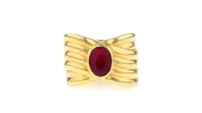 1.50 Carat Ruby Crisscross Ring in 18kt Gold Over Sterling