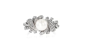 7-7.5mm Cultured Pearl and .40 ct. t.w. Diamond Ring in Sterling Silver