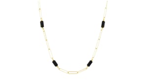 Italian Onyx Station Paper Clip Link Necklace in 18kt Yellow Gold