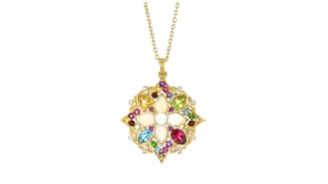Opal and 2.03 ct. t.w. Multi-Gemstone Pendant Necklace in 18kt Gold Over Sterling