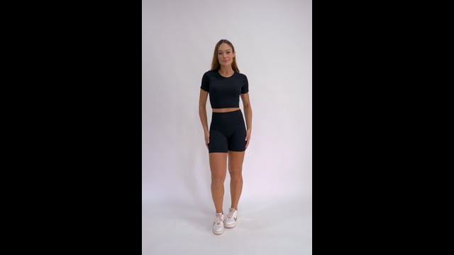 Conjunto Short Fitness Cintura Alta Preto Canelado Básico