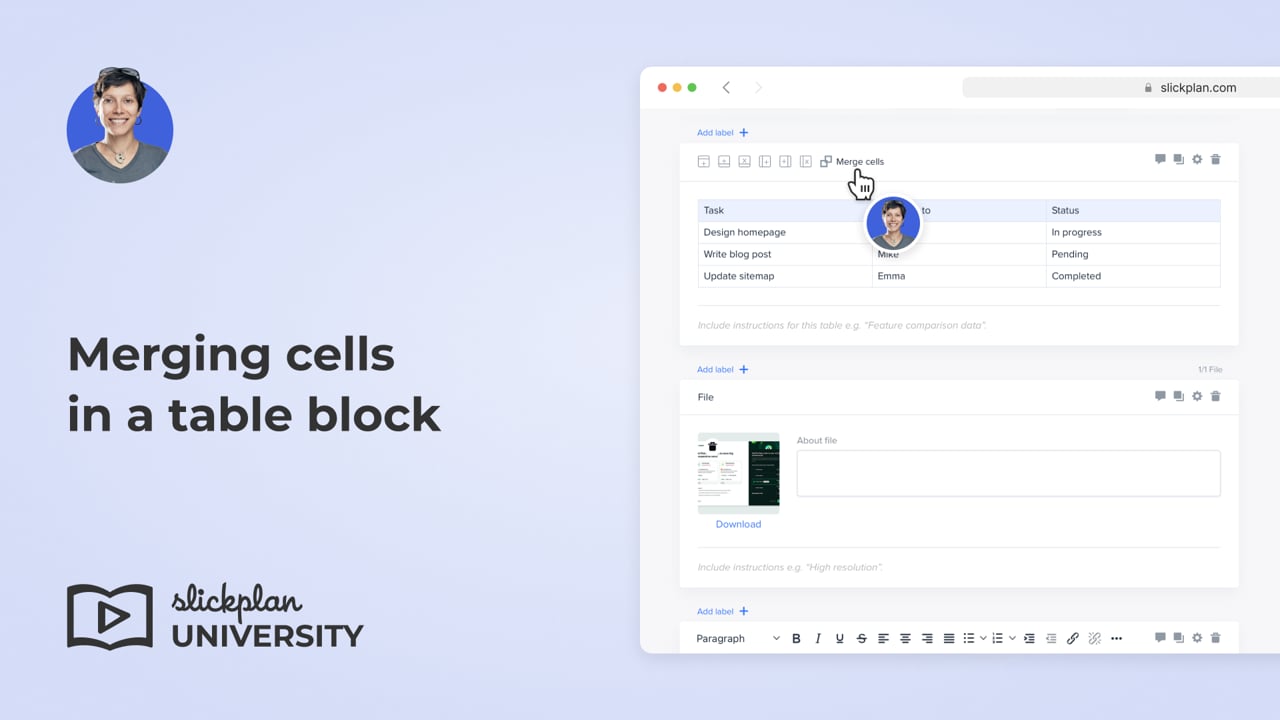 Merging cells in a table block