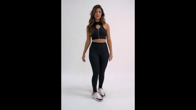 Legging Fitness Preta Com Bolso Canelada