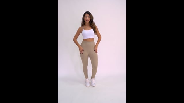 Legging Fitness Cintura Alta Bege Canelada Power