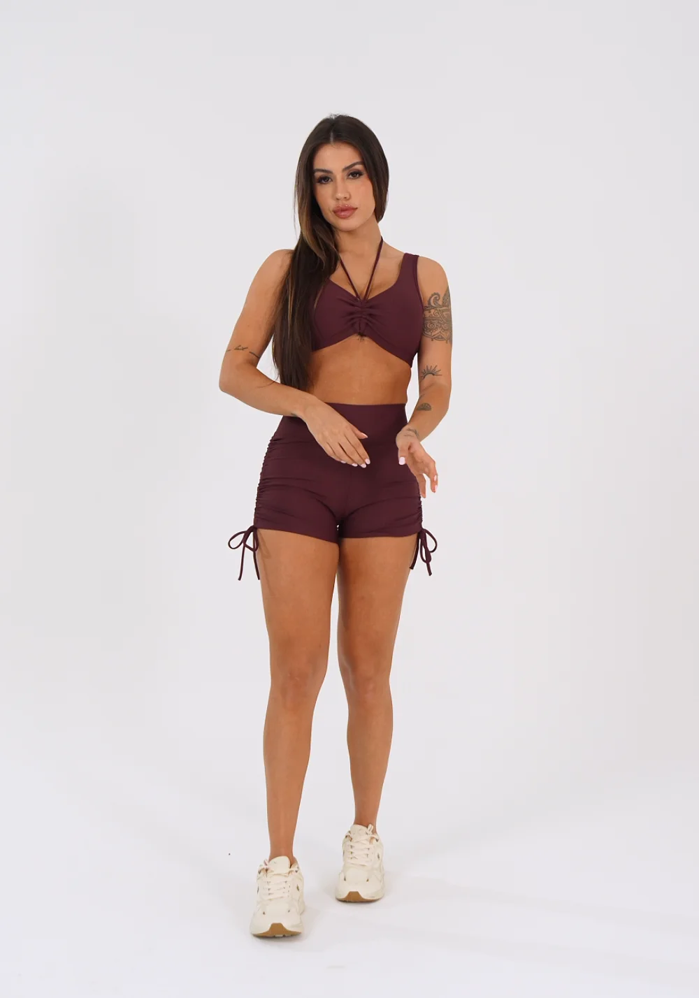 Short Fitness Feminino Vinho Com Franzido Aura Dlk – DLK Moda Fitness