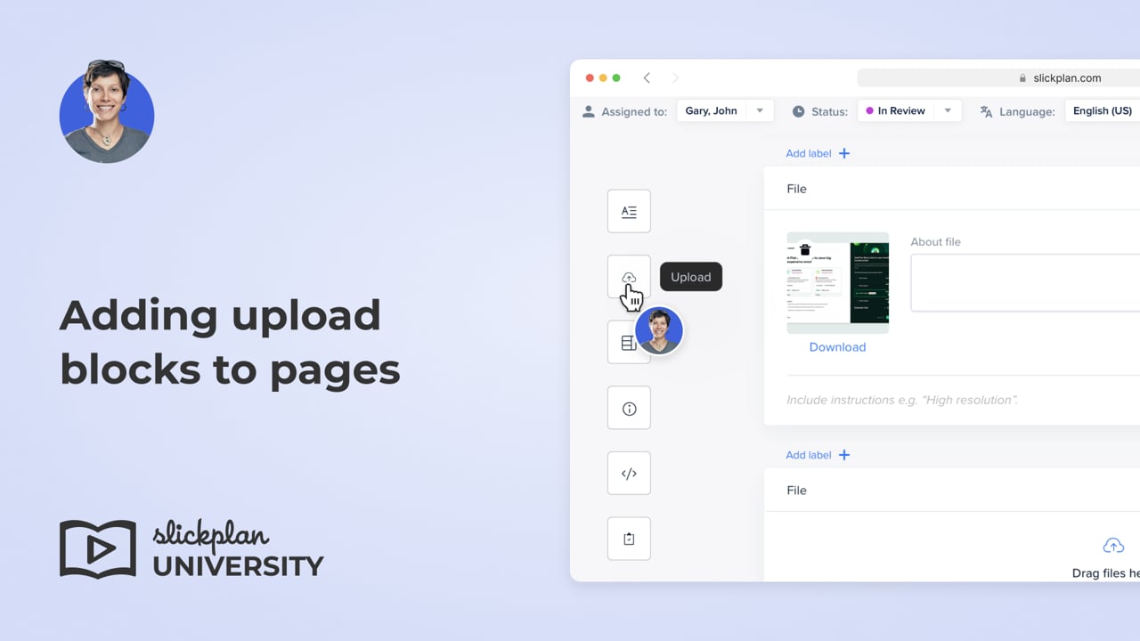 Adding upload blocks to pages