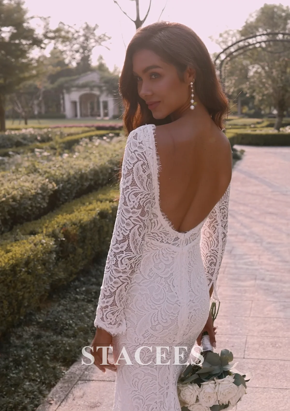 navy blue dress for baby girl Sheer Lace Back Wedding Dress Backless Wedding Dress main image 1