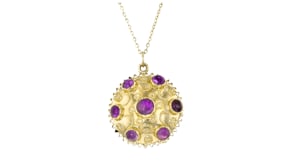 C. 1980 Vintage 4.00 ct. t.w. Amethyst Double-Sided Disc Pendant Necklace in 18kt Yellow Gold