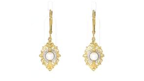 4.5-5mm Cultured Pearl Drop Earrings with Diamonds in 18kt Gold Over Sterling