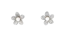 3-3.5mm Cultured Pearl and .20 ct. t.w. Diamond Flower Earrings in Sterling Silver