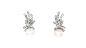 6-6.5mm Cultured Pearl and .33 ct. t.w. Diamond Earrings in Sterling Silver