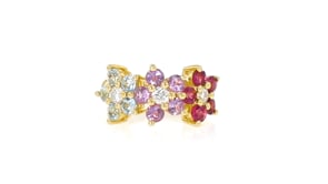 .40 ct. t.w. Multi-Gemstone Floral Single Ear Cuff with .11 ct. t.w. Lab-Grown Diamonds in 18kt Gold Over Sterling
