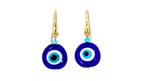 Italian Tonal Blue Murano Glass Evil Eye Drop Earrings with 18kt Gold Over Sterling
