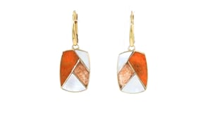 Tonal Orange Multi-Gemstone Inlay Drop Earrings in 18kt Gold Over Sterling