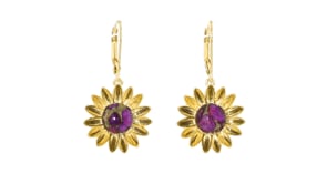 Purple Turquoise Sunflower Drop Earrings in 18kt Gold Over Sterling
