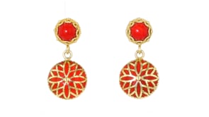 Red Coral Drop Earrings with Red Enamel in 18kt Gold Over Sterling