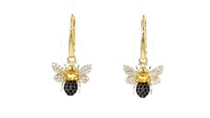 .30 ct. t.w. Citrine and .30 ct. t.w. White Topaz Bumblebee Drop Earrings with .20 ct. t.w. Black Spinels in 18kt Gold Over Ster