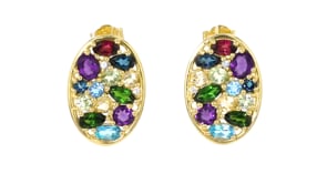 3.40 ct. t.w. Multi-Gemstone Oval Earrings with Lab-Grown Diamonds in 18kt Gold Over Sterling