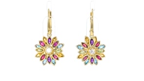 2.80 ct. t.w. Multi-Gemstone Flower Drop Earrings in 18kt Gold Over Sterling