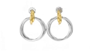 Italian Sterling Silver and 18kt Gold Over Sterling Double-Circle Drop Earrings
