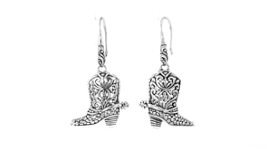 Sterling Silver Cowboy Boot Drop Earrings