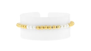 4-4.5mm Cultured Pearl Trio and 18kt Gold Vermeil Bead Stretch Bracelet