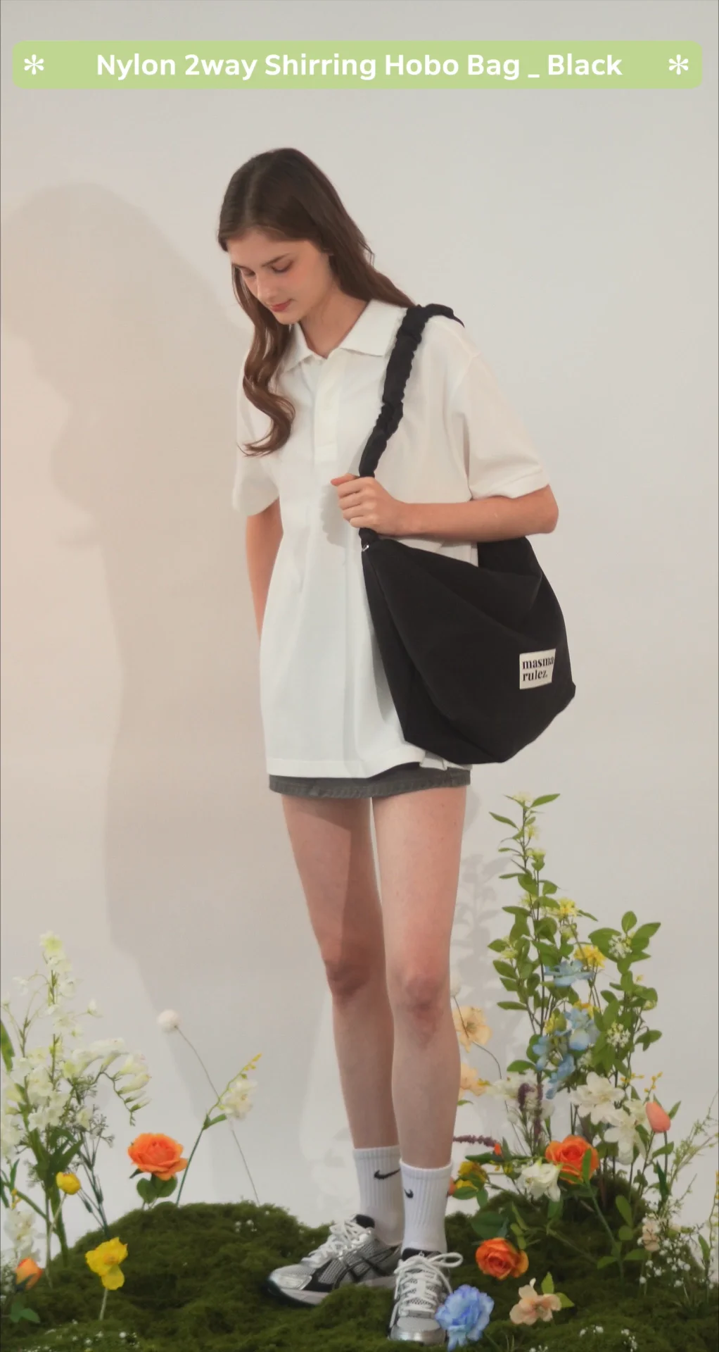 【MASMARULEZ】Nylon 2way shirring hobo bag 9COLOR MUSINSA | MASMARULEZ [INT] Nylon 2way shirring hobo bag _ Black