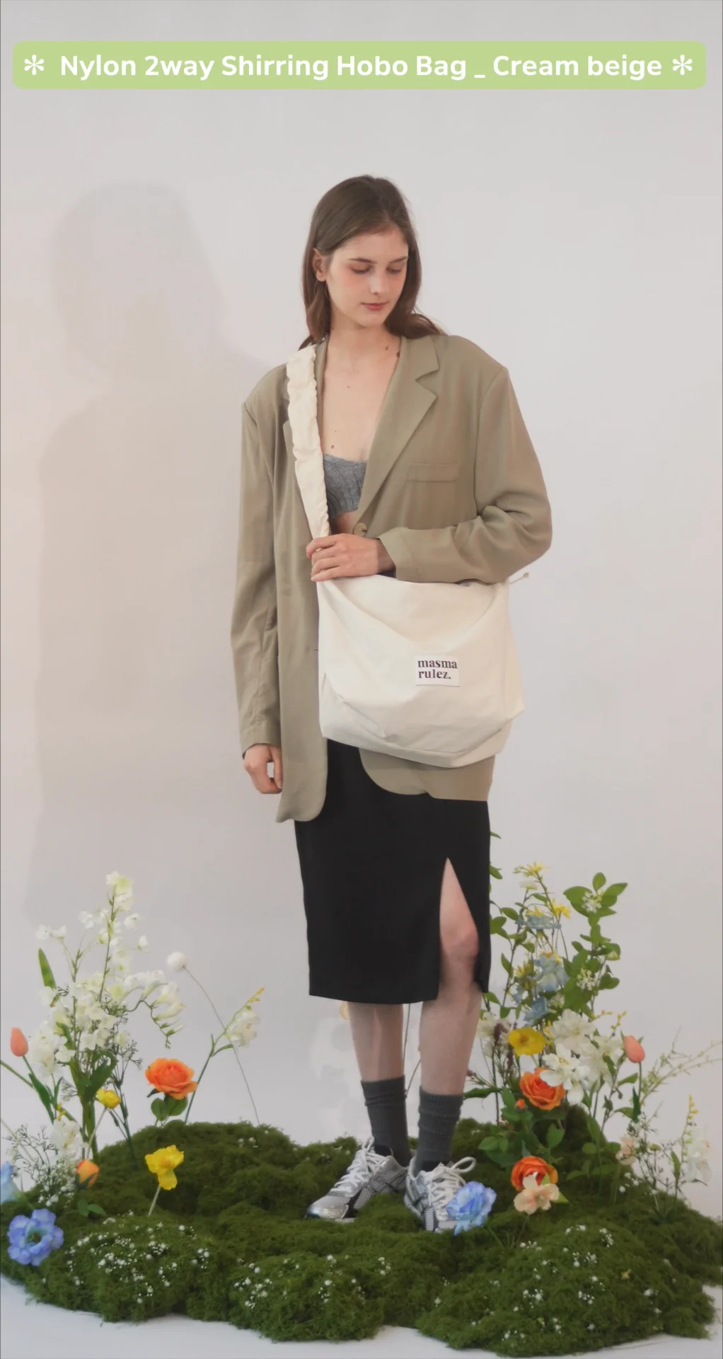 ★masmarulez★ Nylon 2way shirring hobo bagCreem beige MUSINSA | MASMARULEZ [INT] Nylon 2way shirring hobo bag _