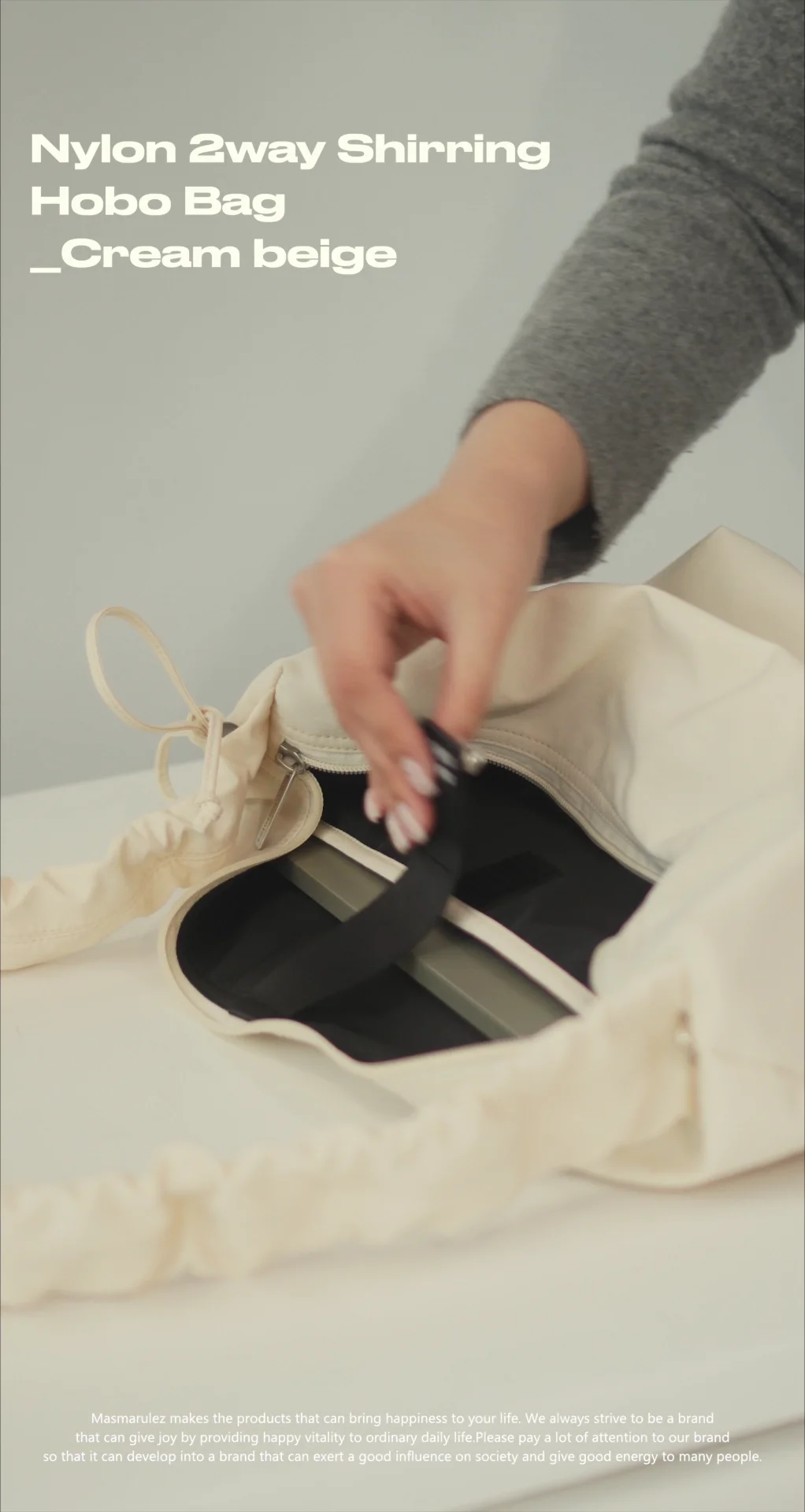 Nylon 2way shirring hobo bag_Cream beige : Masmarulez [마스