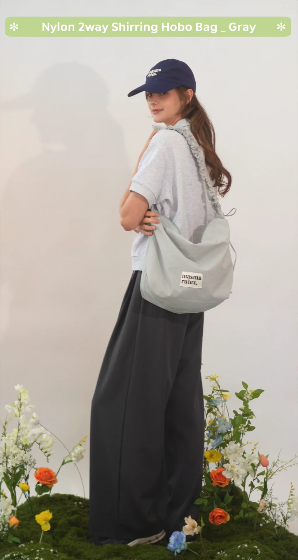 ★masmarulez★ Chaming Nylon shoulder bagSilver gray MUSINSA | MASMARULEZ [INT] Nylon 2way shirring hobo bag _ Gray