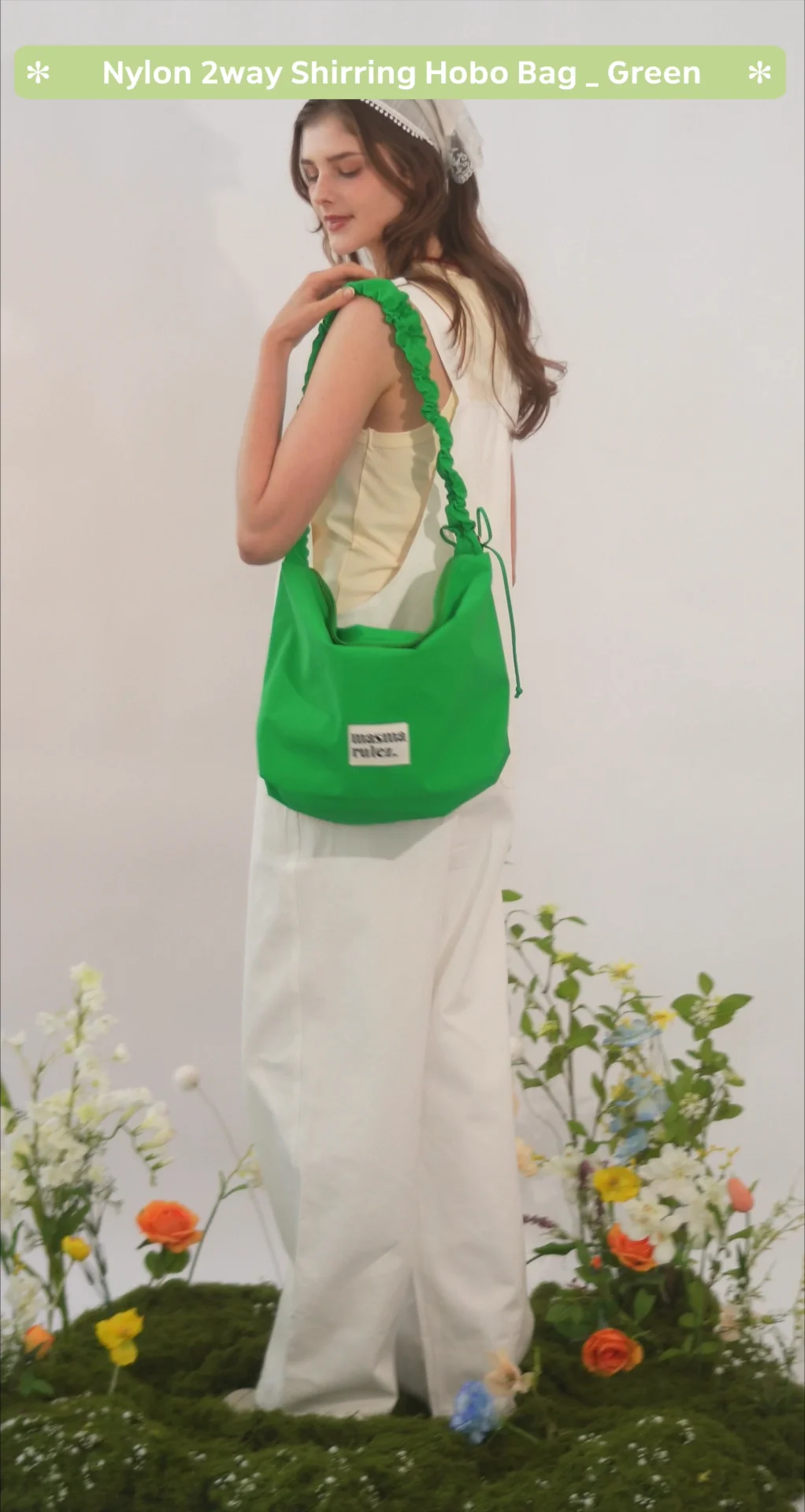 MUSINSA | MASMARULEZ [INT] Nylon 2way shirring hobo bag _ Green