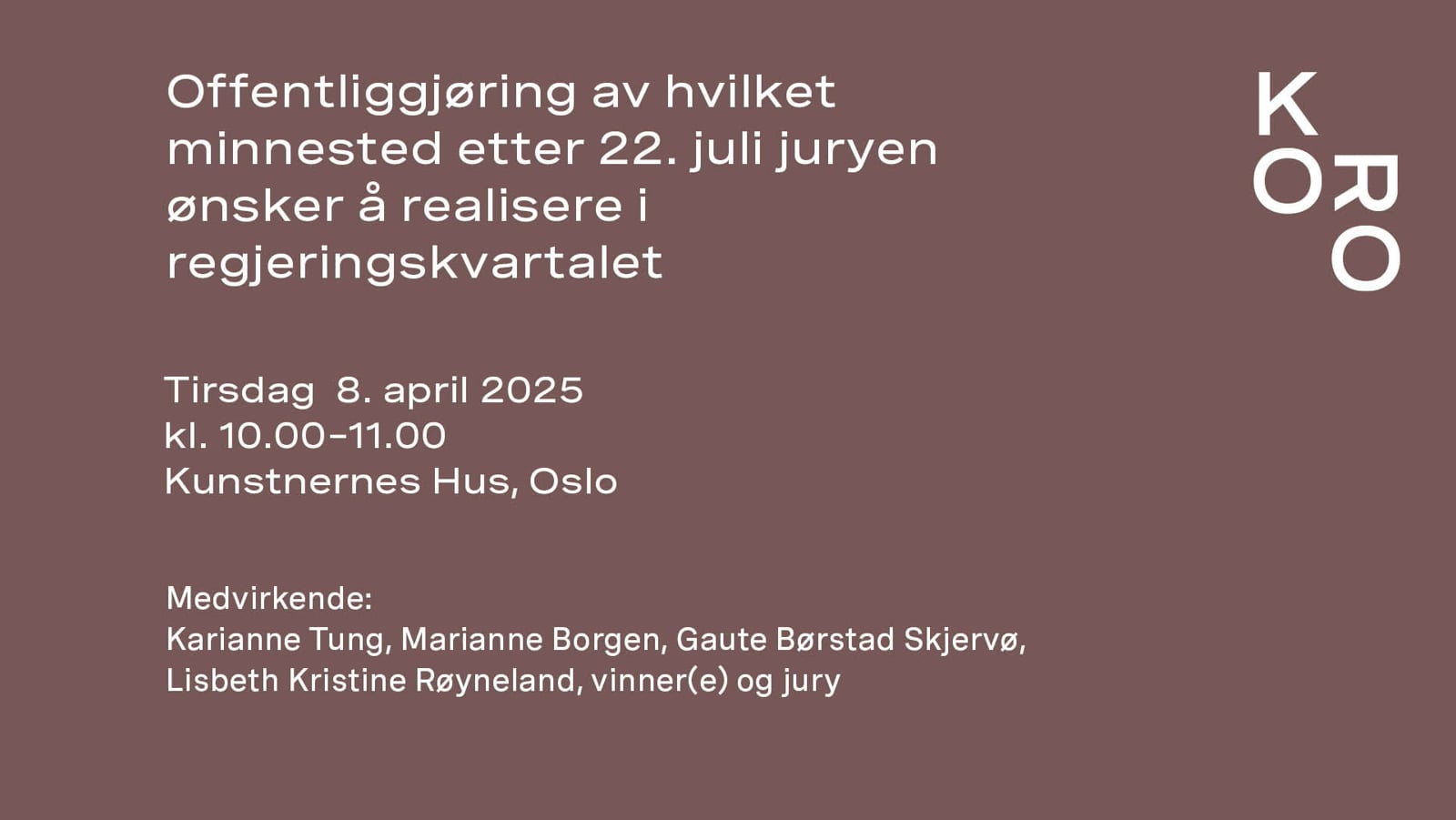 Vinner av konkurransen om nytt minnested etter 22. juli offentliggjøres