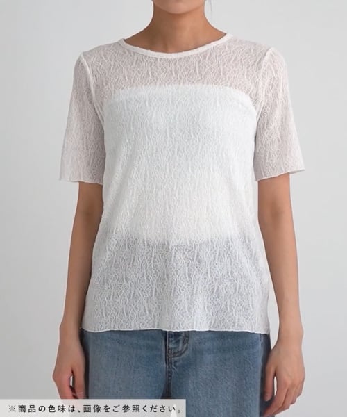 ♦【アコーレ】ライトグレー レースワーク 半袖トップス¥7,000 MATINEE LINE/レースシアープルオーバー半袖/327912 | [公式