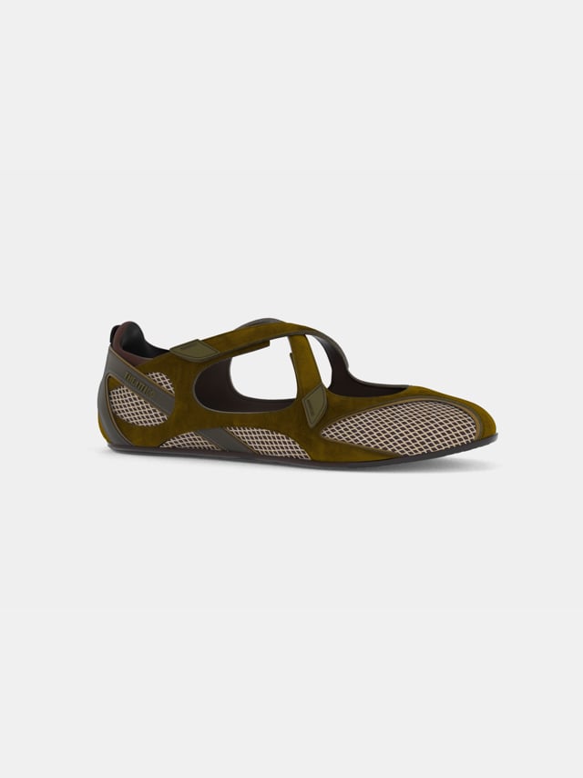 フラットシューズ THE ATTICO Floor 01 mesh suede Ballerinas Flat Military Floor 01'' ballerina flat military green for Women | THE ATTICO®