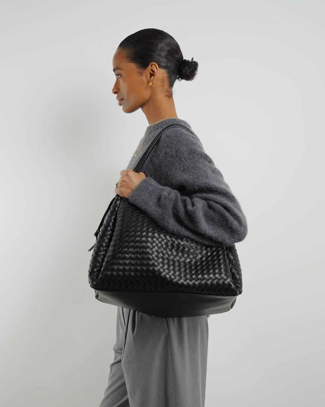 Nova Black Woven Shoulder Bag Large Katie Loxton