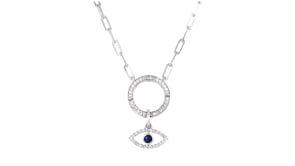 Diamond and Sapphire Evil Eye Charm in Sterling Silver