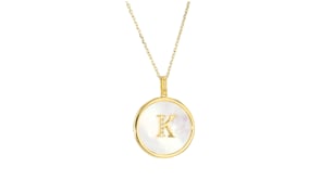 Mother-of-Pearl Initial Pendant Necklace with Diamonds in 18kt Gold Over Sterling